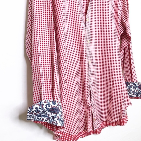 Thomas dean, red and white micro check button down shirt - Picture 3 of 9